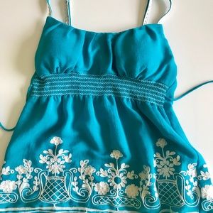 Blue Blouse with Floral Designs